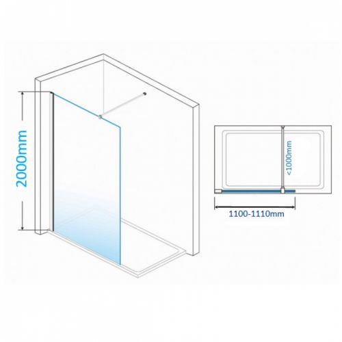 Tuš paravan Walk in 110x200cm 8mm