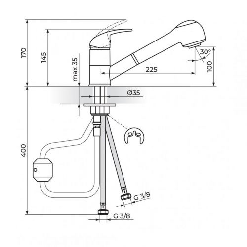 KING J385001 Baterija za lavabo frizerska