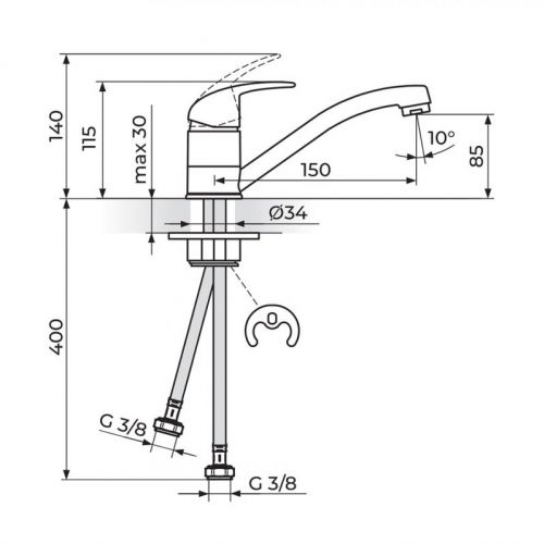 PERLA JP381081 Baterija za sudoperu/lavabo kratak izliv