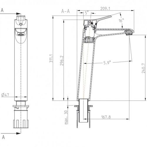 HERZ 00096 LINO Baterija za lavabo visoka