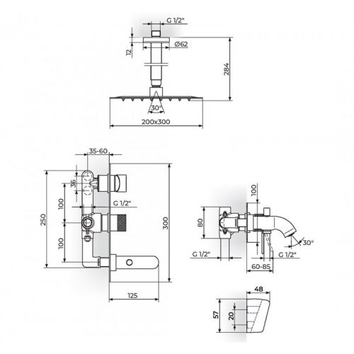 S2 BLACK 231707B Ugradna baterija za tuš kadu