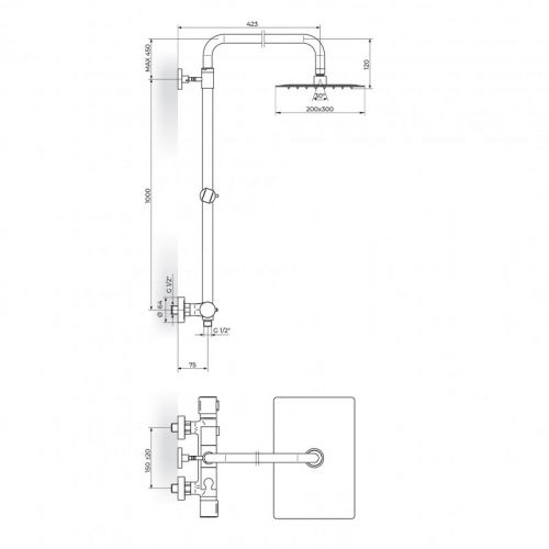 S2 THERMO 2T37251 Termostatska baterija za usponski tuš