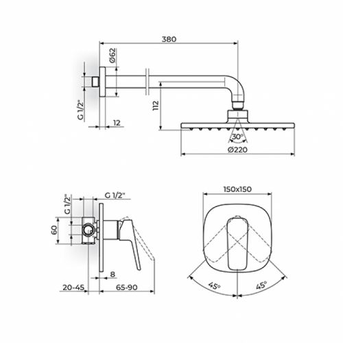 STOLZ uzidna baterija sa zidnim tušem 131101