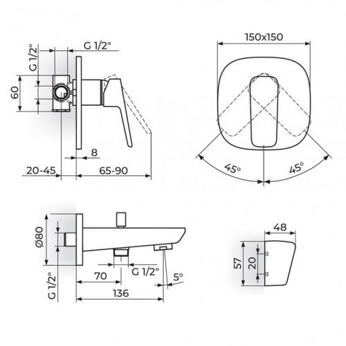STOLZ 131201 Uzidna Baterija sa Izlivom i Ručnim Tušem