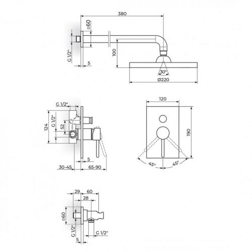 ZERRO JZ31601 uzidna baterija za tuš kadu sa uzidnim i ručnim tušem