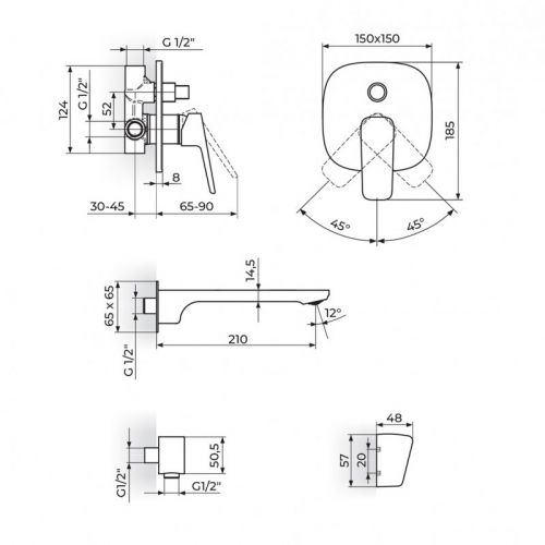 STOLZ 131501 Uzidna baterija sa ručnim tušem i izlivom