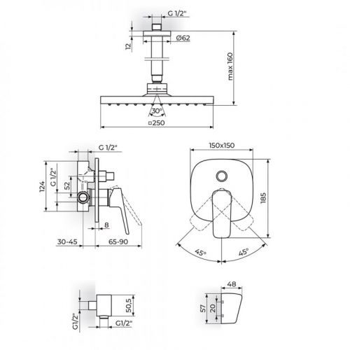 STOLZ 131607 uzidna baterija sa plafonskim i ručnim tušem
