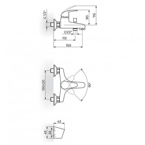 PERLA JP331001 Baterija za Kadu sa Ručnim Tušem
