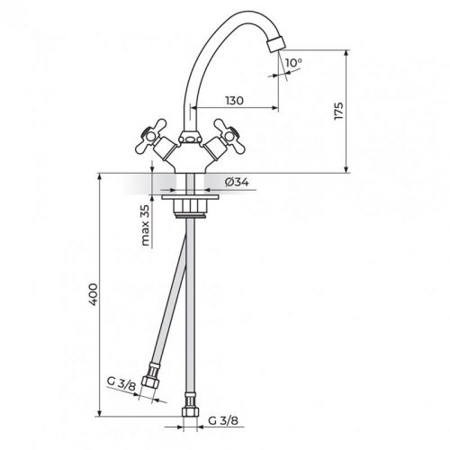 NOSTALGIJA N23013 Baterija za Sudoperu - Lavabo Izliv 130mm