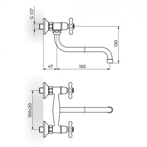 NOSTALGIJA N01114 Baterija za Sudoperu - Lavabo Izliv 140mm - s