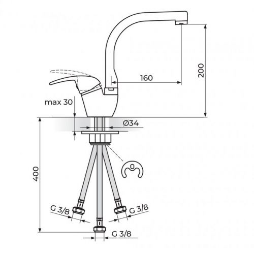 KING J382003 Baterija za Sudoperu - Protočni Bojler izliv 180mm