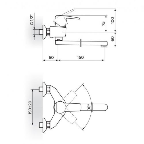 CUBO3 JC32115 Baterija za Sudoperu - Lavabo izliv 150mm