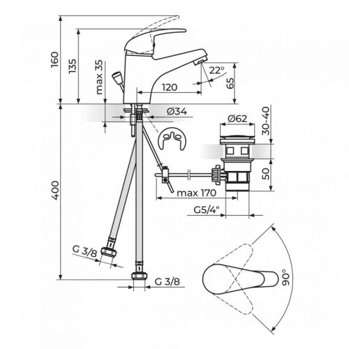 KING J301001M Baterija za Lavabo sa Metalnim Odlivnim Ventilom
