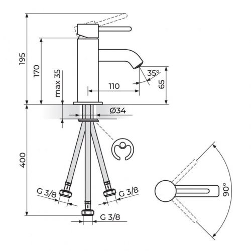 ZERRO JZ30103 Baterija za Lavabo, električni prelivni bojler