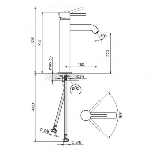 ZERRO JZ30109 Baterija za Lavabo Visoka