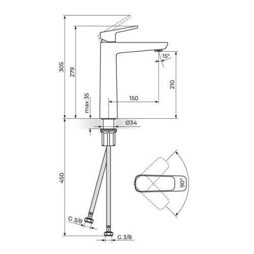 STOLZ BLACK 130109B baterija za lavabo visoka - black