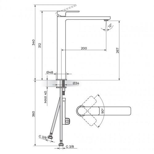S2 BLACK 230501B Baterija za lavabo visoka
