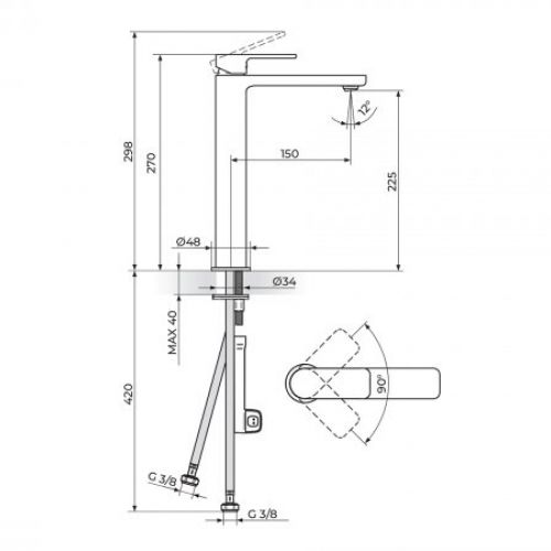 S2 BLACK 230109B Baterija za Lavabo Visoka