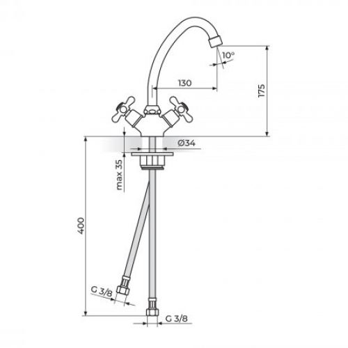 NOSTALGIJA N23013 Baterija za Sudoperu - Lavabo Izliv 130mm